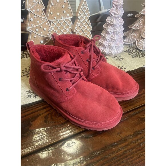 UGG Neumel Samba Red Suede Sheepskin Chukka Ankle Boots Shoes Size US 12 Men